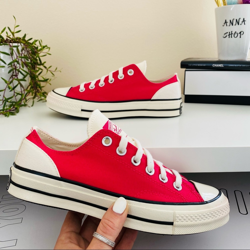 Converse Red and White Low-Profile Canvas Sneakers